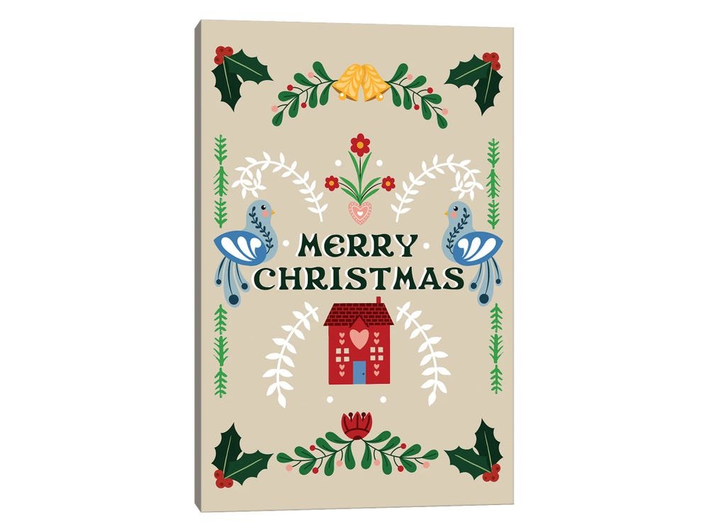 Folk Art Christmas Canvas - Yuletide Greeting Holiday Sign