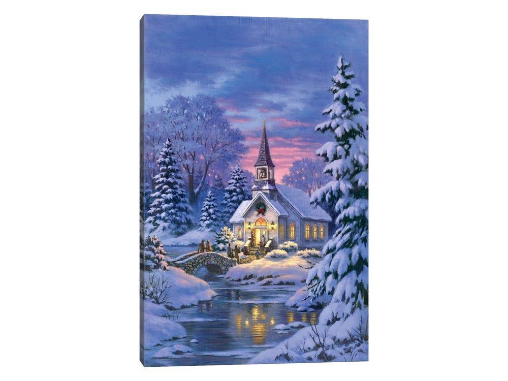 Christmas Wall Art - Winter's Eve Chapel Vintage Canvas