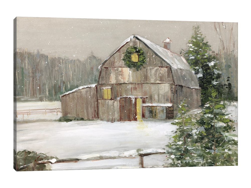 The Homestead Holiday: A Farmhouse Christmas Wall Art of a Snowy Barn