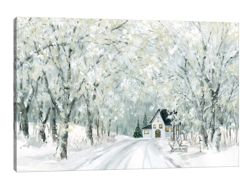 Frosted Hideaway: A Modern Impressionist Christmas Canvas Painting