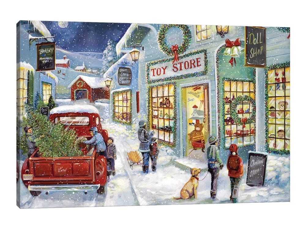 Toy Store Memories: A Vintage Christmas Wall Art of a Snowy Village
