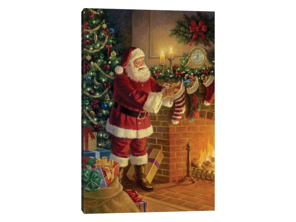 The Midnight Visit: A Vintage Christmas Wall Art of Santa at the Fireplace