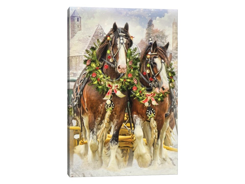 The Yuletide Clydesdales: A Vintage Christmas Wall Art of Holiday Horses