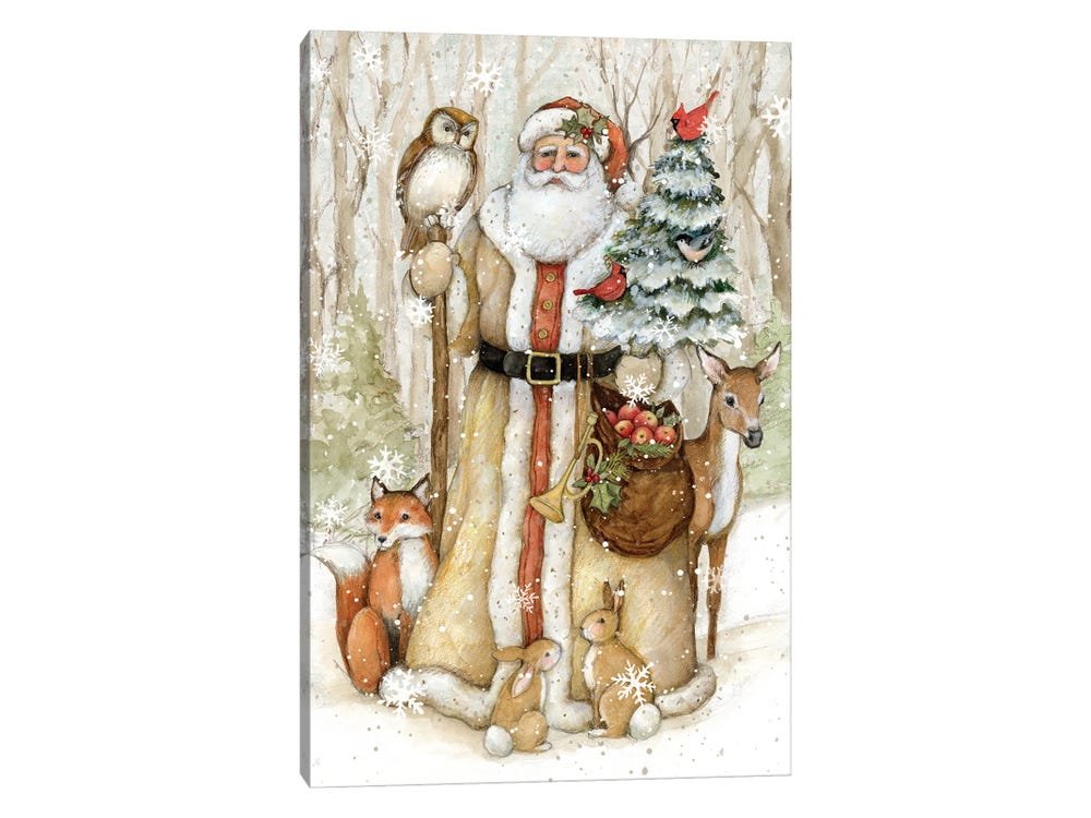 Vintage Christmas Canvas - Woodland Father Christmas Painting