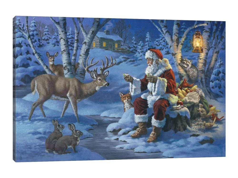 A Quiet Christmas Eve: A Classic Vintage Santa Canvas Painting