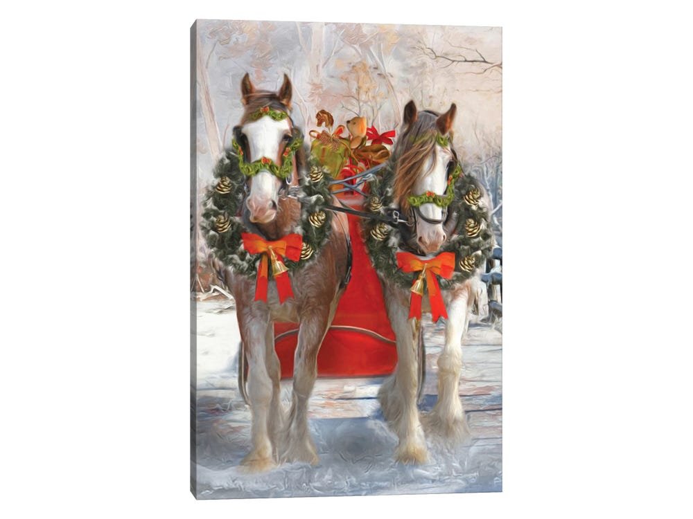 Sleigh Bells Ringing: A Vintage Christmas Wall Art of Holiday Horses
