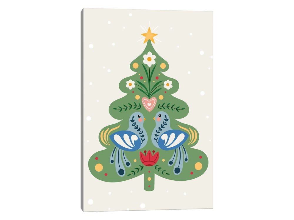 Scandinavian Christmas Art - Yuletide Doves Folk Art Print