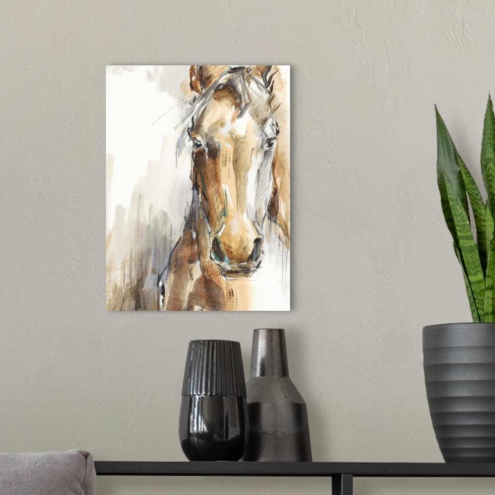 Gentle Gaze: An Expressive Minimalist Horse Wall Art Sketch