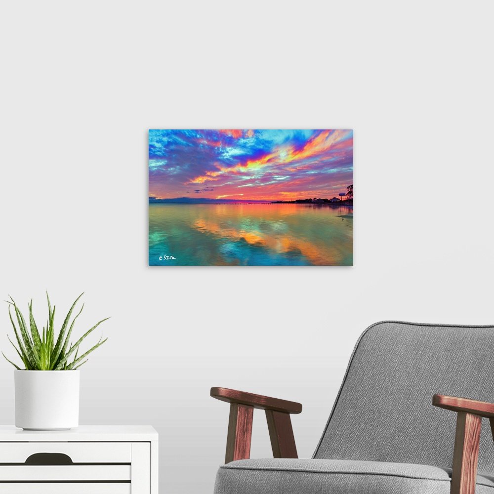 Chromatic Horizon: A Vibrant Coastal Landscape Wall Art for Your Home