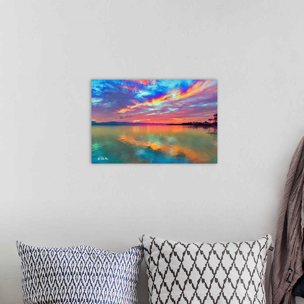 Chromatic Horizon: A Vibrant Coastal Landscape Wall Art for Your Home