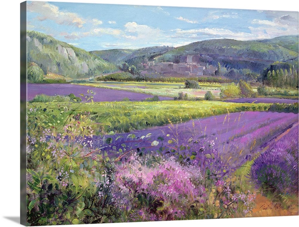 Lavender Valley Vista: A Serene Landscape Lavender Canvas Painting of the Countryside