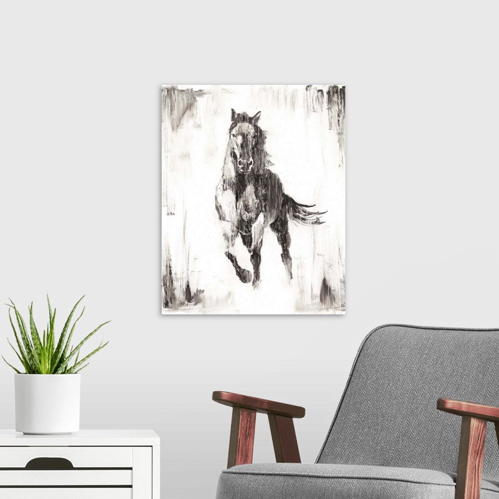 Phantom Gallop: A Modern Minimalist Horse Canvas Painting