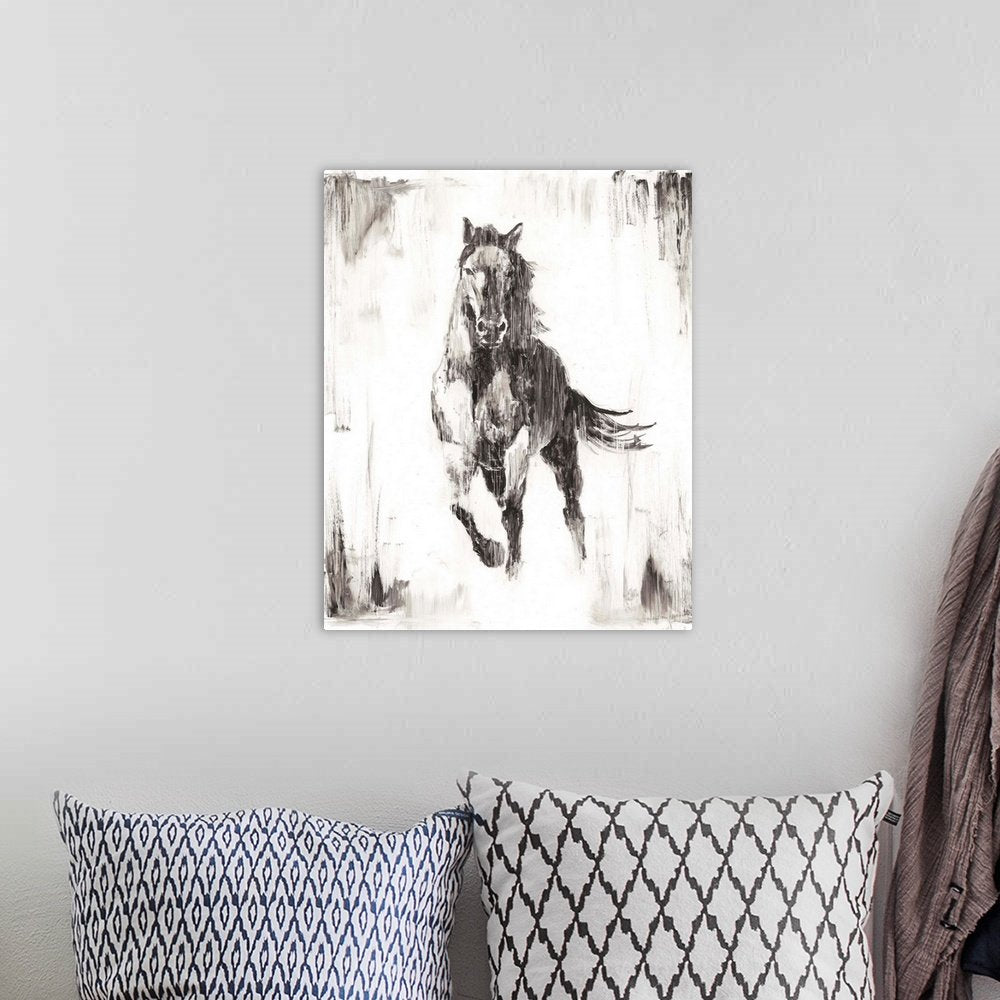 Phantom Gallop: A Modern Minimalist Horse Canvas Painting