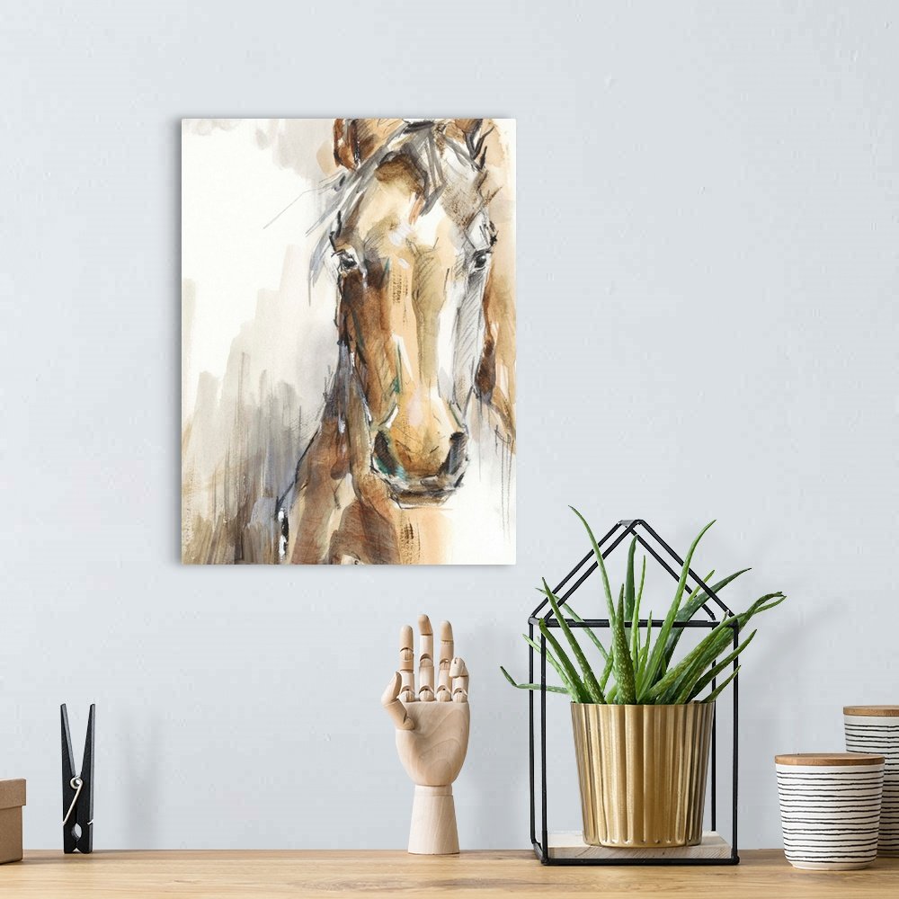 Gentle Gaze: An Expressive Minimalist Horse Wall Art Sketch