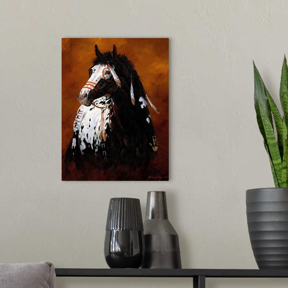 Spirit Warrior: A Rustic Native American Horse Canvas Painting