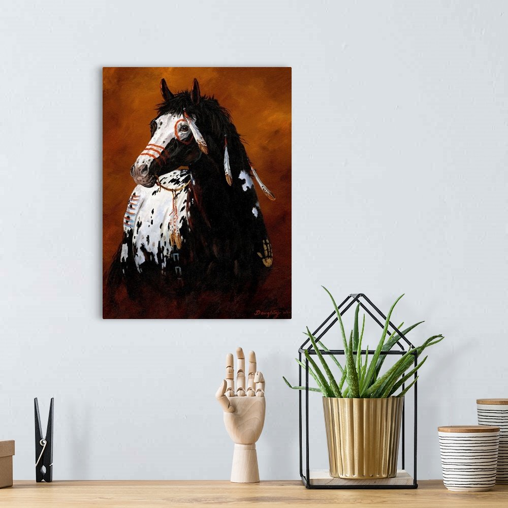 Spirit Warrior: A Rustic Native American Horse Canvas Painting
