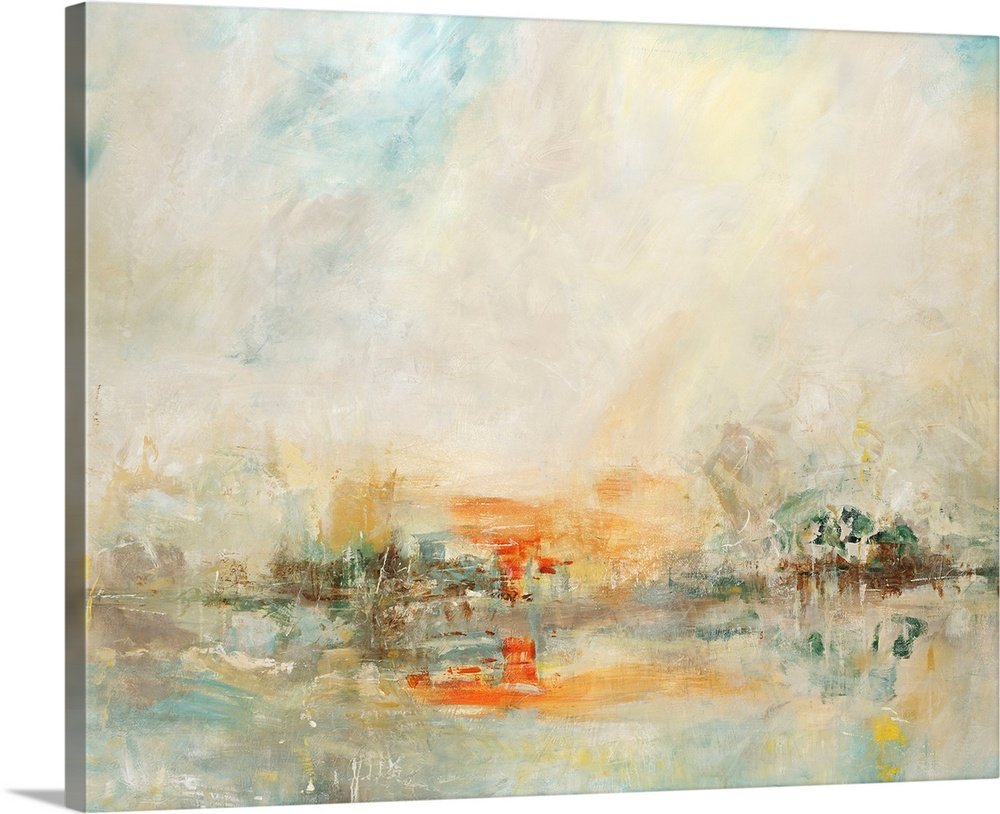 Golden Mist: A Modern Landscape Wall Art for Living Room Decor