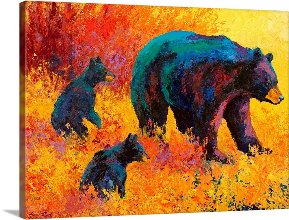 Autumn Ember Clan: A Vibrant Expressionist Bear Canvas Painting