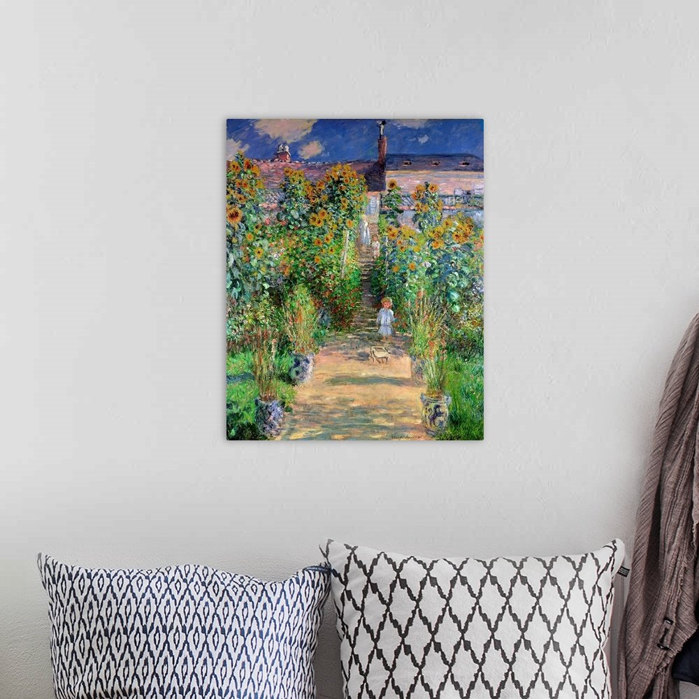 Monet's Garden Path: A Classic Impressionist Flower Canvas Painting