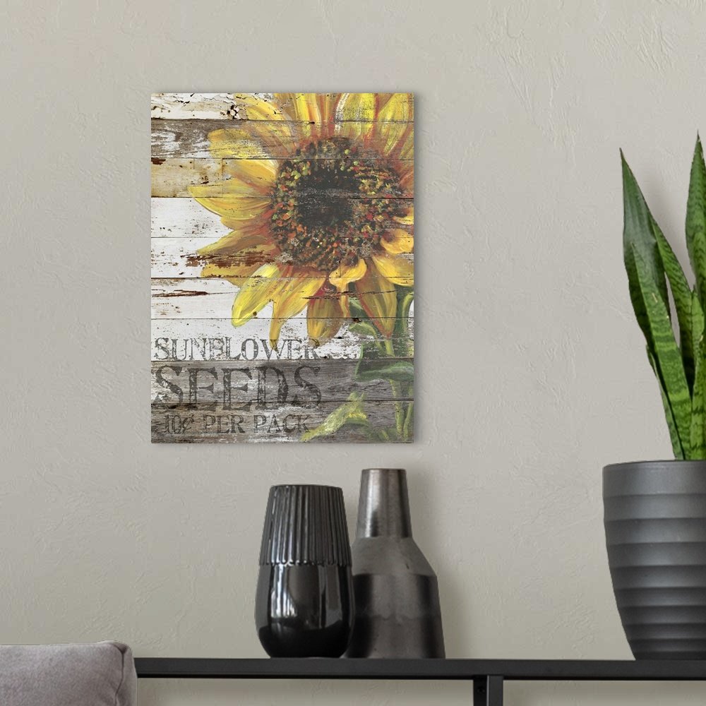 Country Sunshine: A Rustic Farmhouse Flower Canvas Painting for Your Home