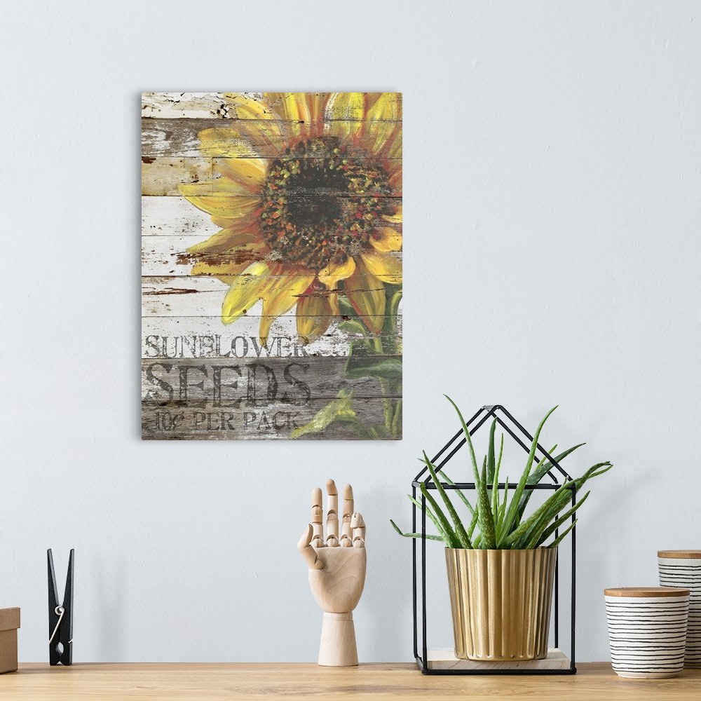 Country Sunshine: A Rustic Farmhouse Flower Canvas Painting for Your Home