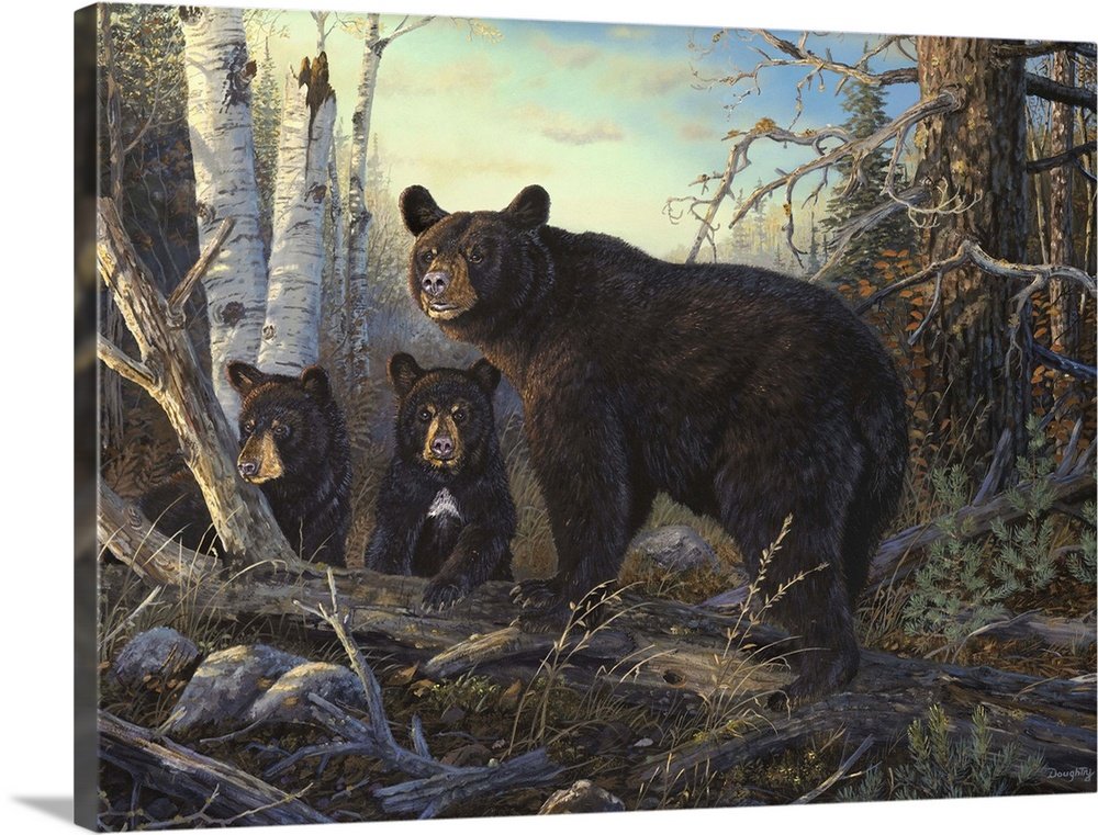 Birchwood Watch: A Heartwarming Wildlife Bear Wall Art for Your Cabin