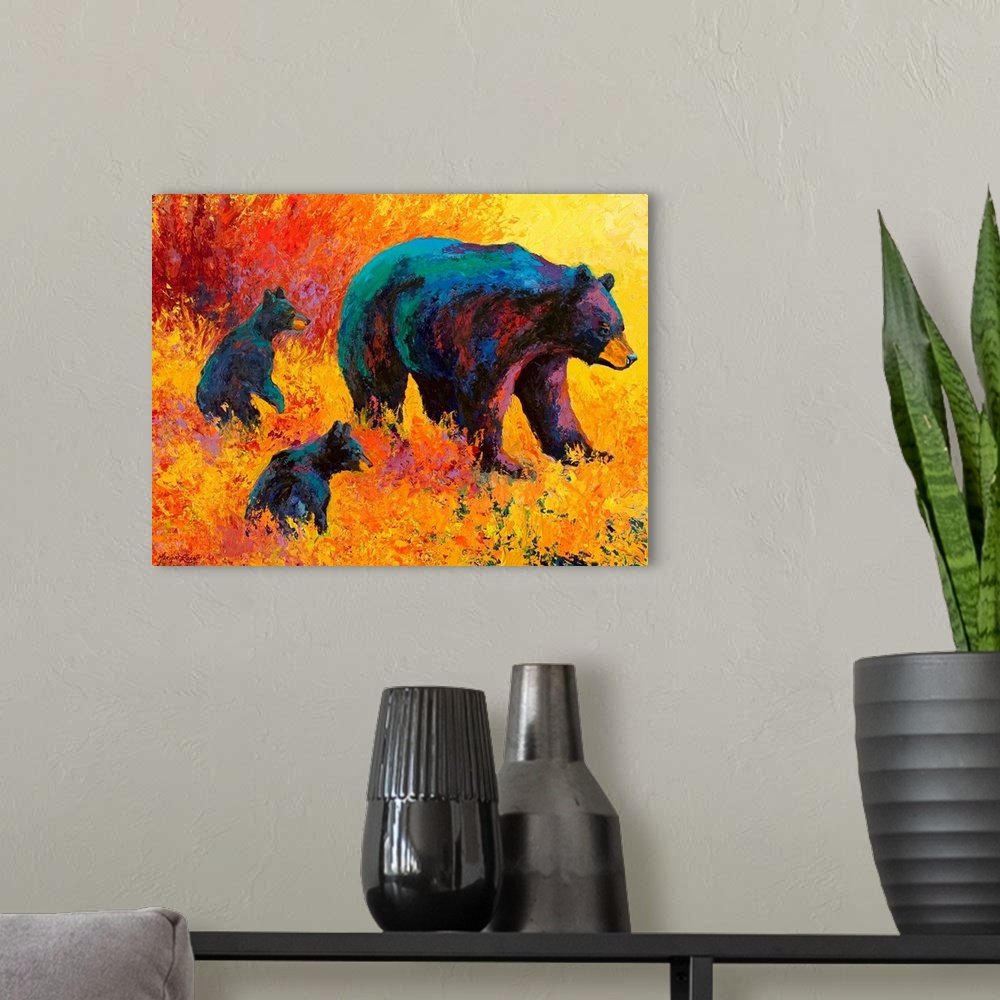 Autumn Ember Clan: A Vibrant Expressionist Bear Canvas Painting