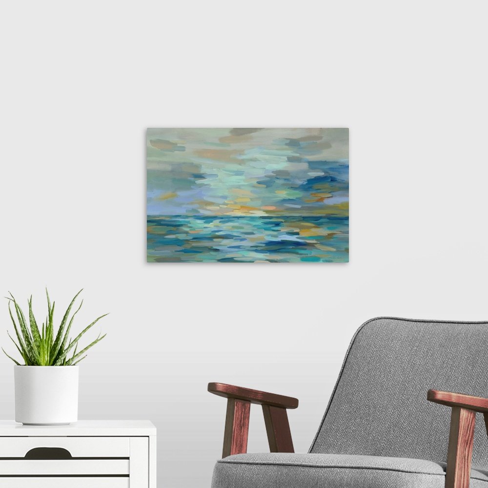 Coastal Impressions: A Serene Abstract Seascape Canvas Painting
