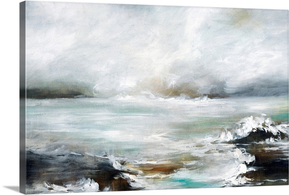 Ocean's Breath: A Moody Abstract Landscape Canvas Painting for Your Wall