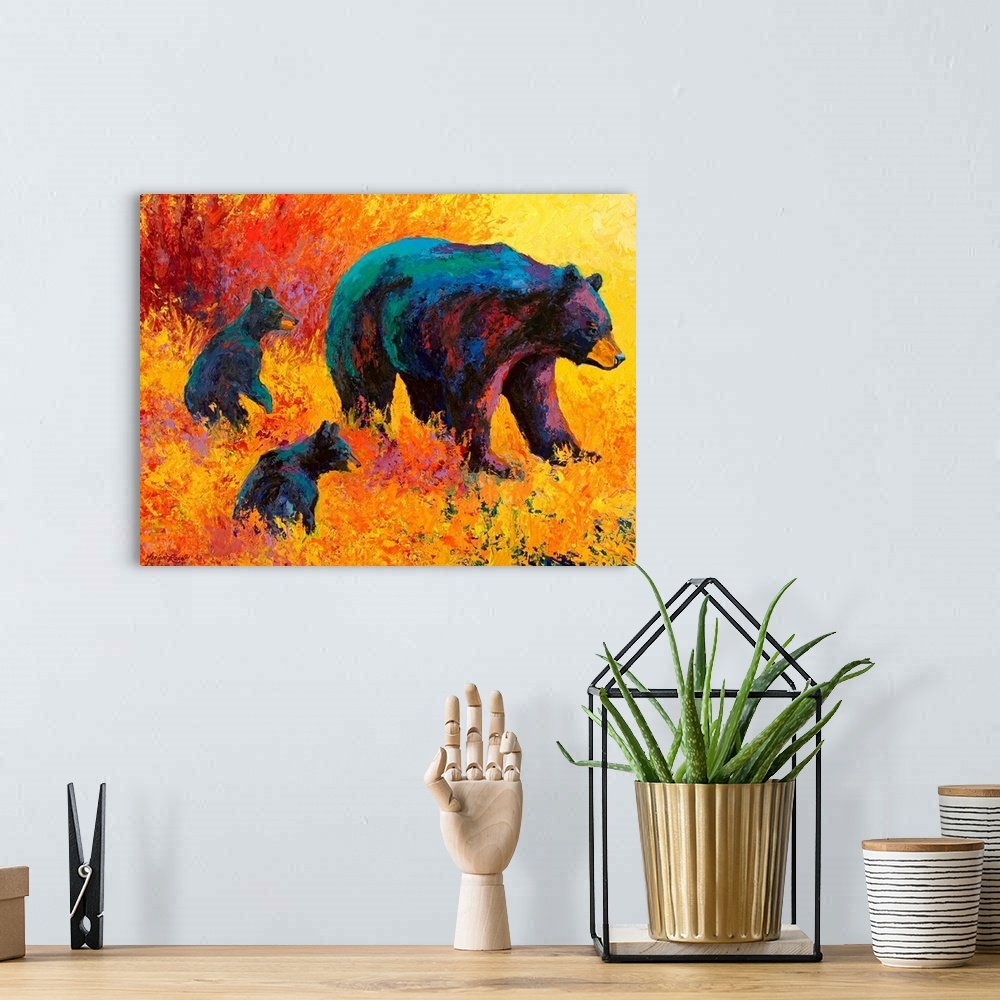 Autumn Ember Clan: A Vibrant Expressionist Bear Canvas Painting