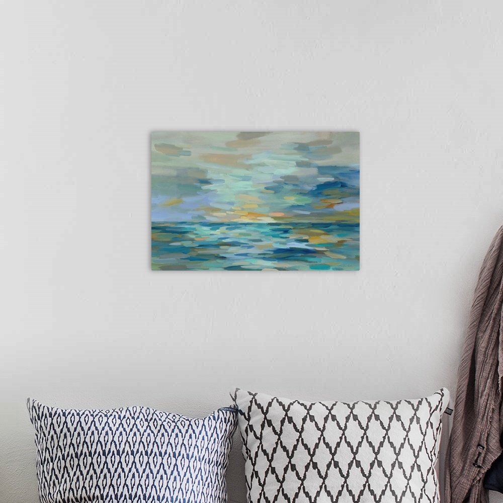 Coastal Impressions: A Serene Abstract Seascape Canvas Painting