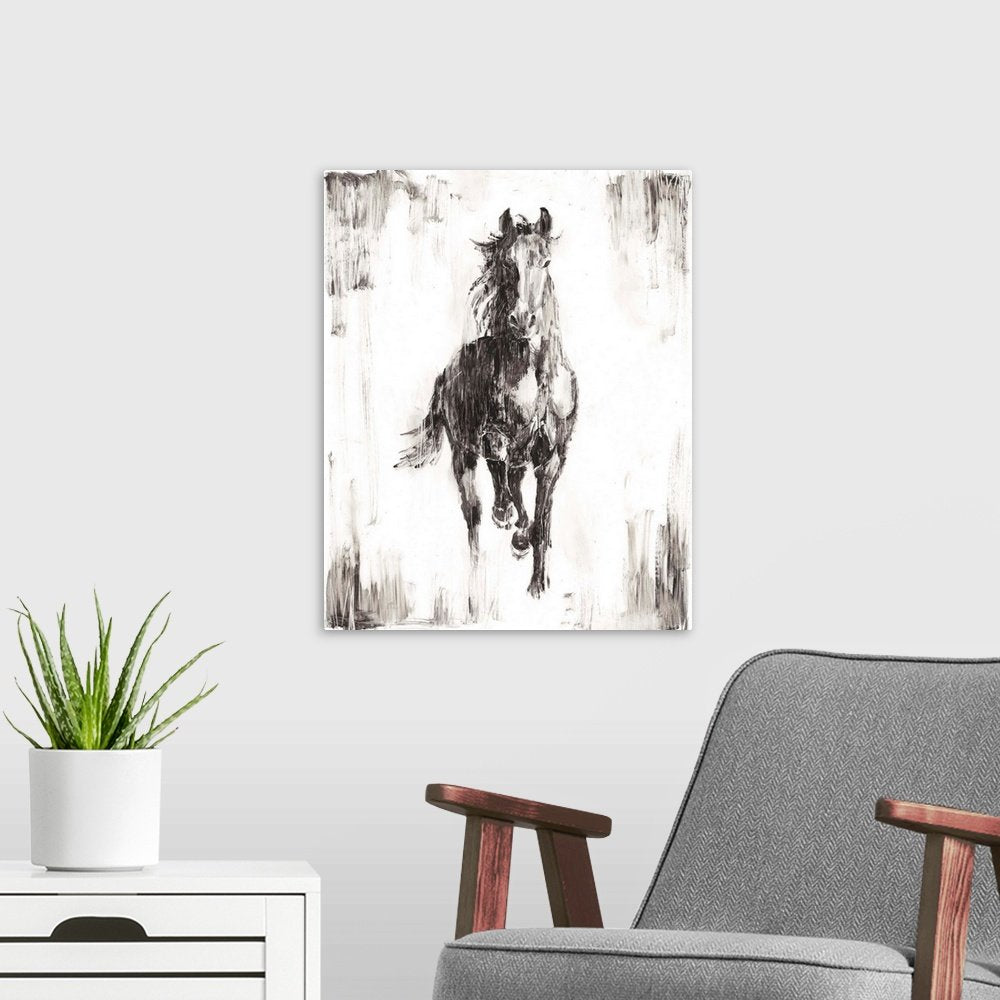 Black and White Horse Art - Untamed Spirit Minimalist Canvas