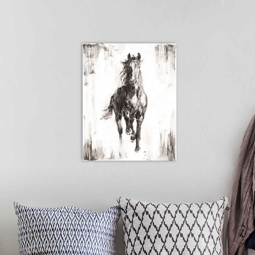 Black and White Horse Art - Untamed Spirit Minimalist Canvas