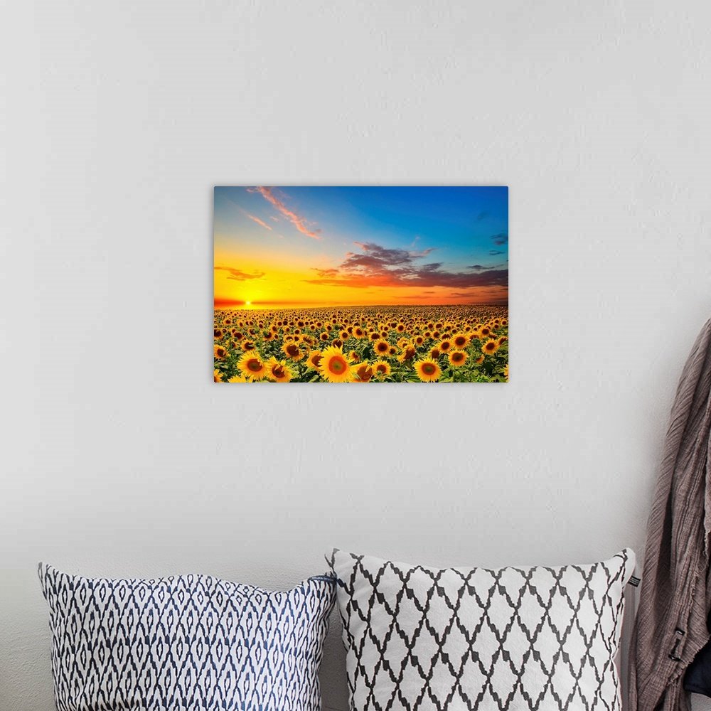 Eternal Summer: A Serene Landscape Flower Wall Art of Sunflowers