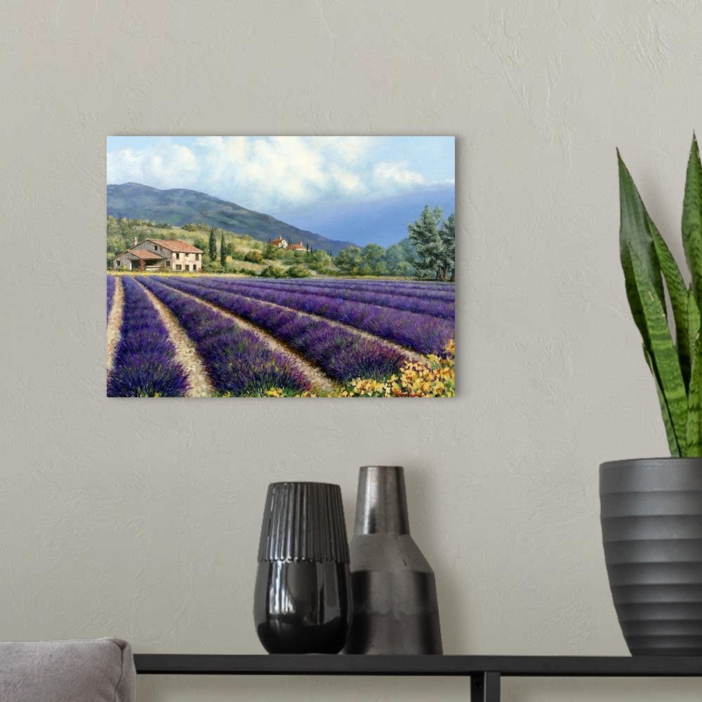 Provence Dream: A Classic Rustic Lavender Landscape Canvas Painting