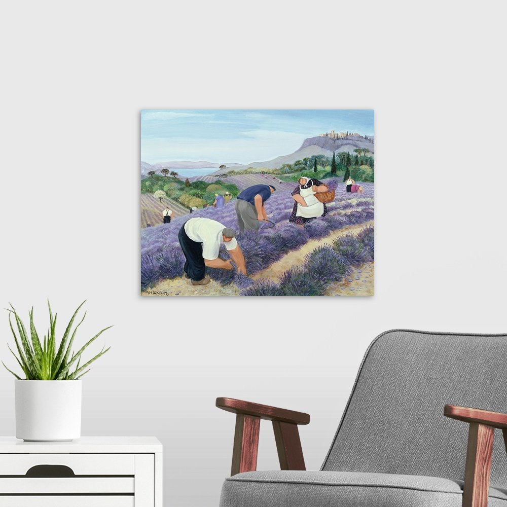 The Lavender Harvest of Provence: A Charming Farmhouse Lavender Canvas Painting