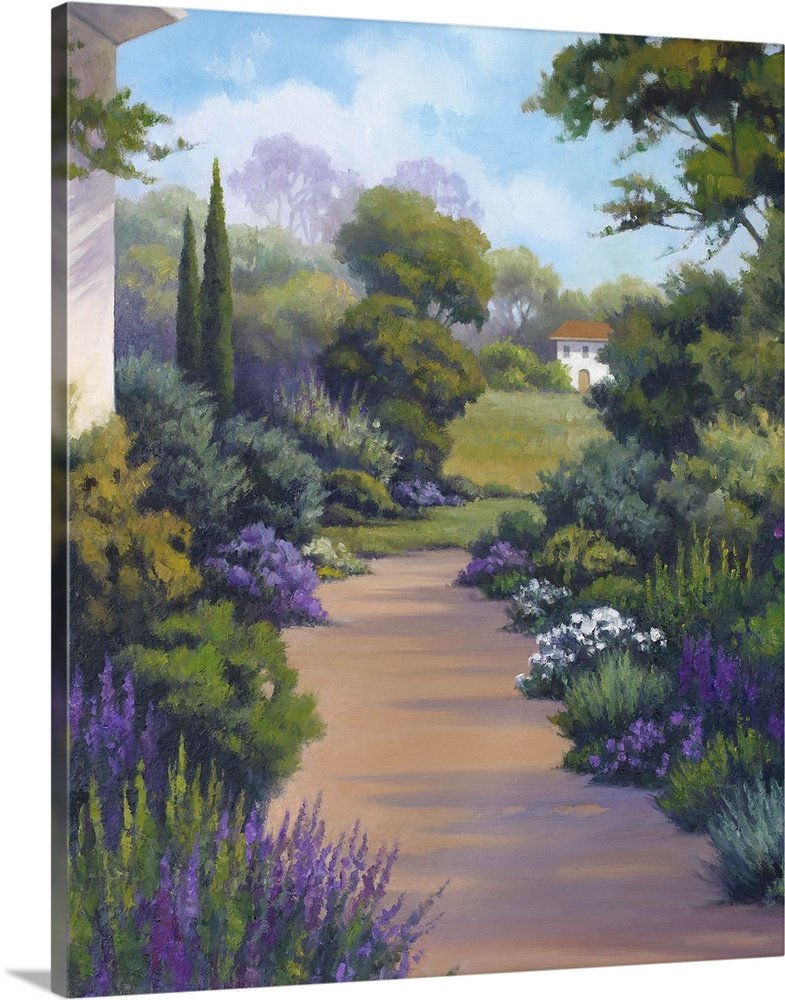 Garden Sanctuary: A Rustic Lavender Canvas Painting of a Country Path