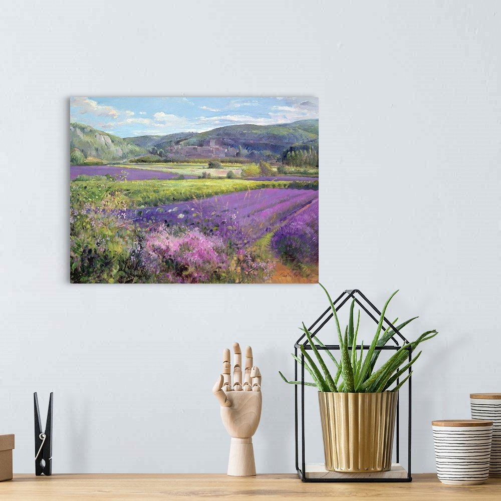Lavender Valley Vista: A Serene Landscape Lavender Canvas Painting of the Countryside