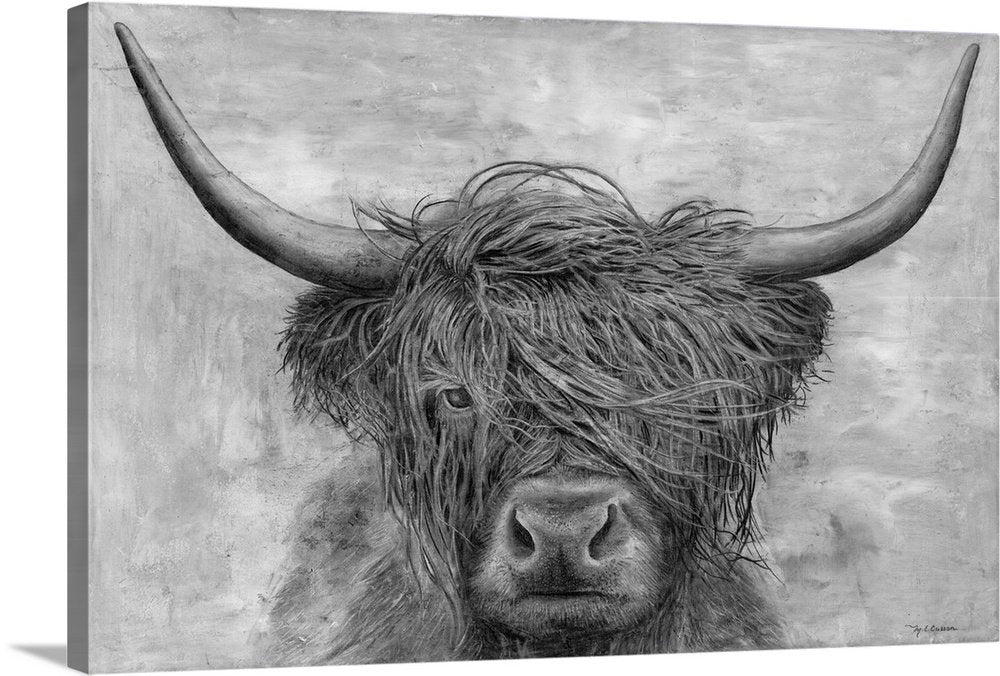 Highland Majesty: A Stunning Rustic Black and White Cow Wall Art