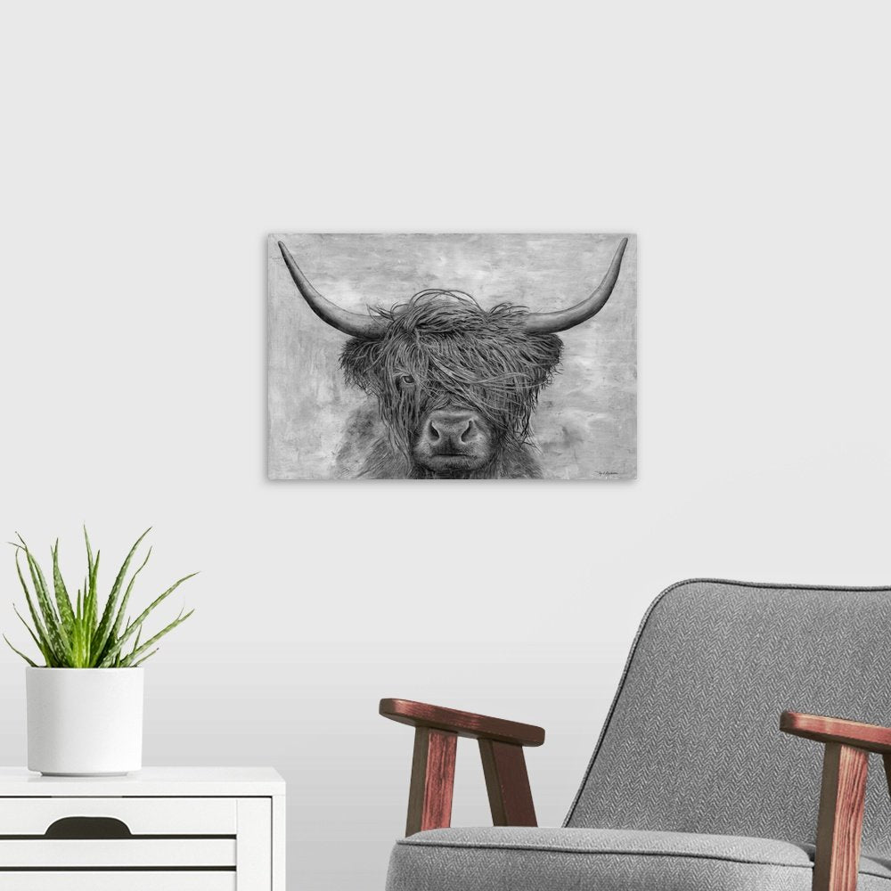 Highland Majesty: A Stunning Rustic Black and White Cow Wall Art