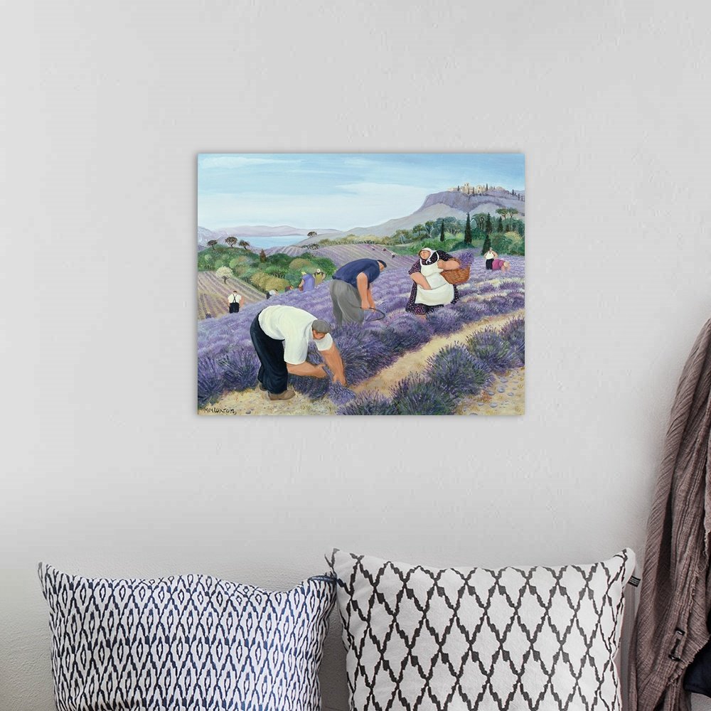 The Lavender Harvest of Provence: A Charming Farmhouse Lavender Canvas Painting