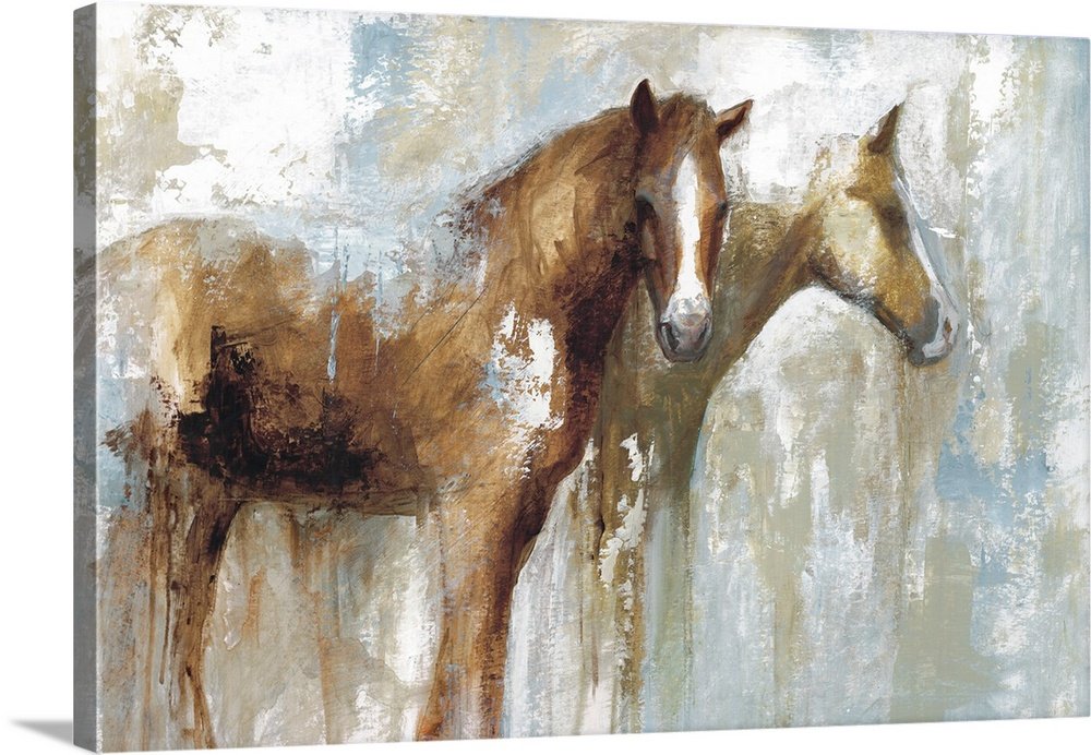 Faded Companions: A Modern Abstract Horse Canvas Painting for Your Home
