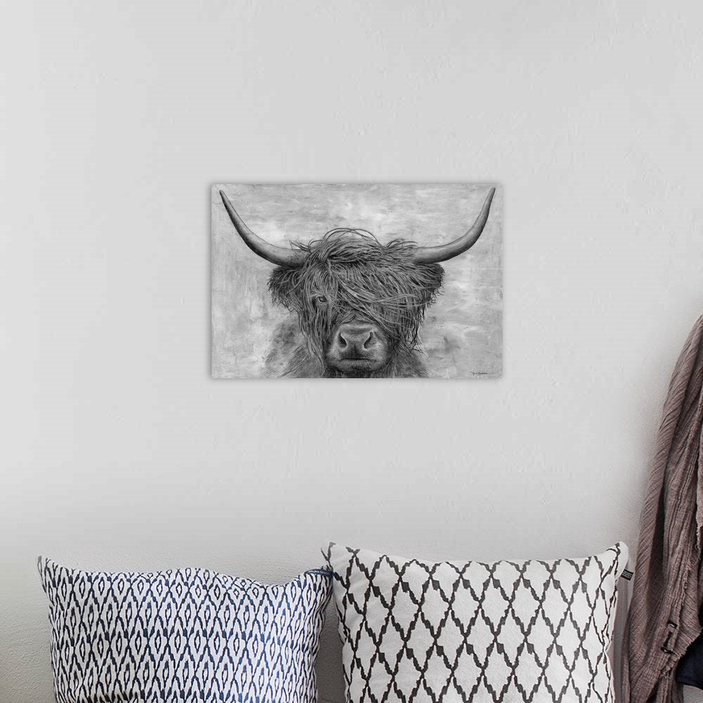 Highland Majesty: A Stunning Rustic Black and White Cow Wall Art