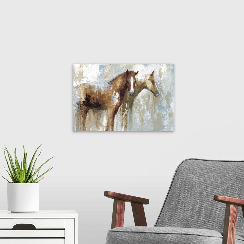 Faded Companions: A Modern Abstract Horse Canvas Painting for Your Home
