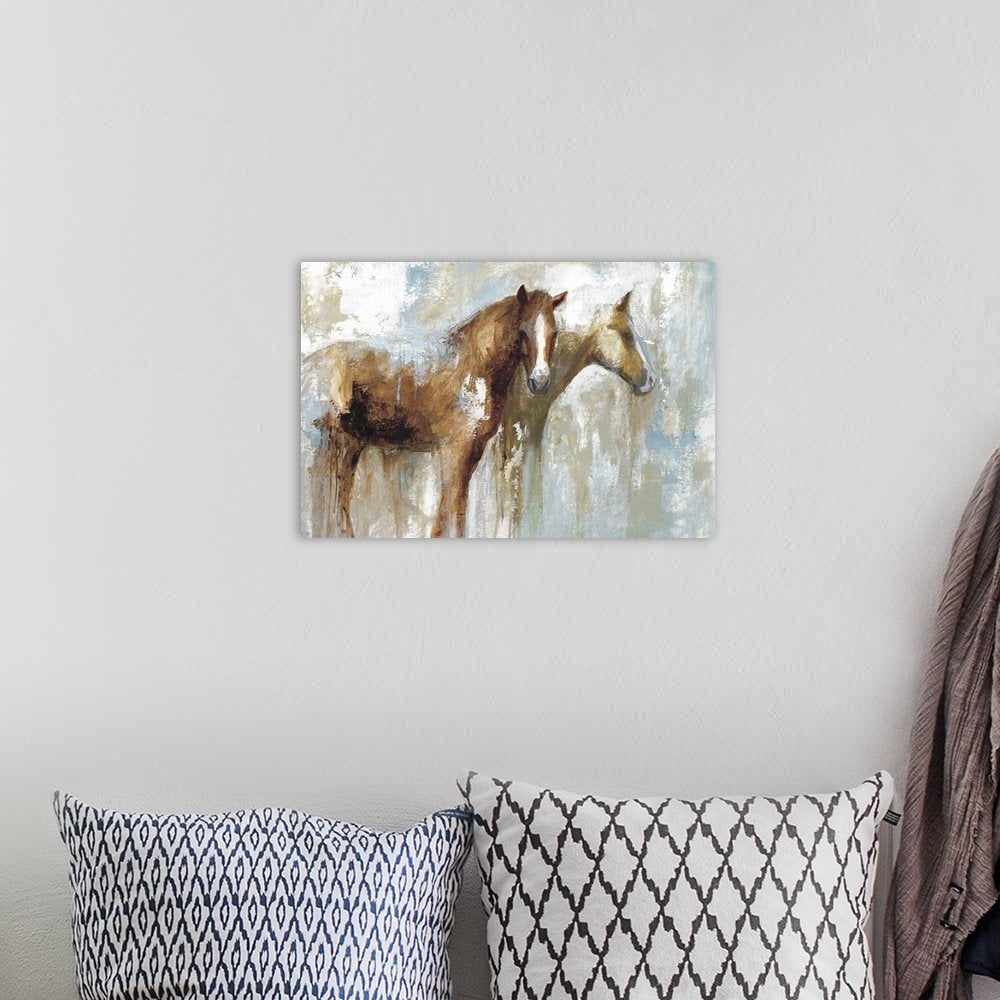 Faded Companions: A Modern Abstract Horse Canvas Painting for Your Home