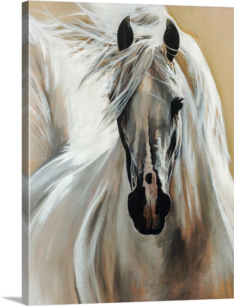 White Horse Wall Art - Windswept Elegance Modern Canvas