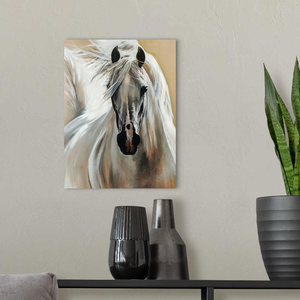 White Horse Wall Art - Windswept Elegance Modern Canvas