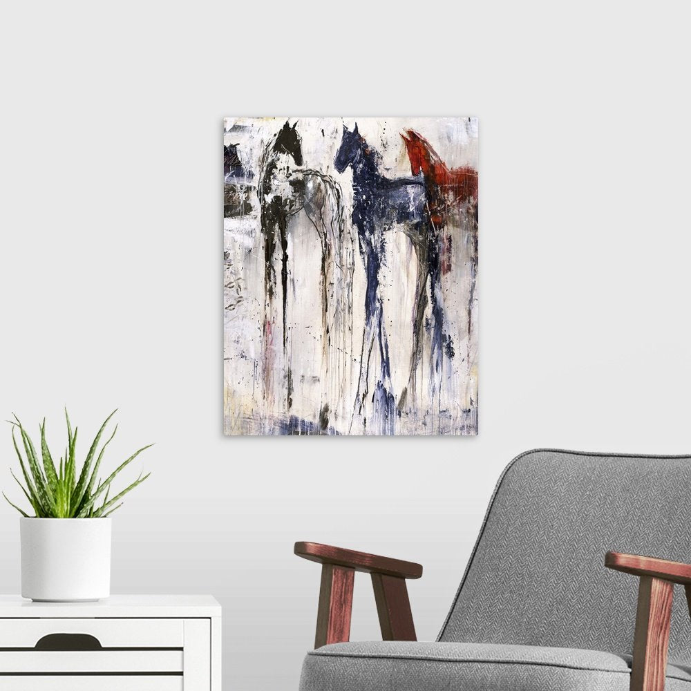 Phantom Herd: A Modern Abstract Horse Canvas Painting for Edgy Decor