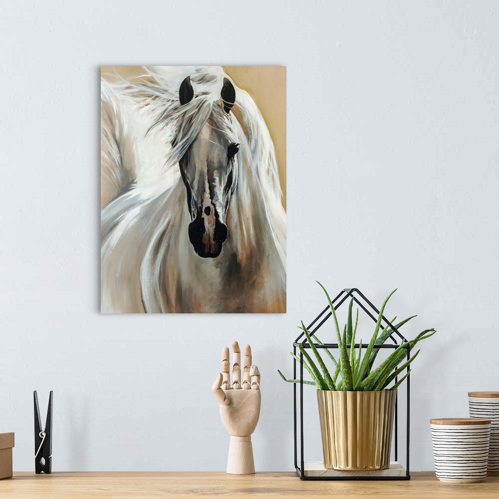 White Horse Wall Art - Windswept Elegance Modern Canvas
