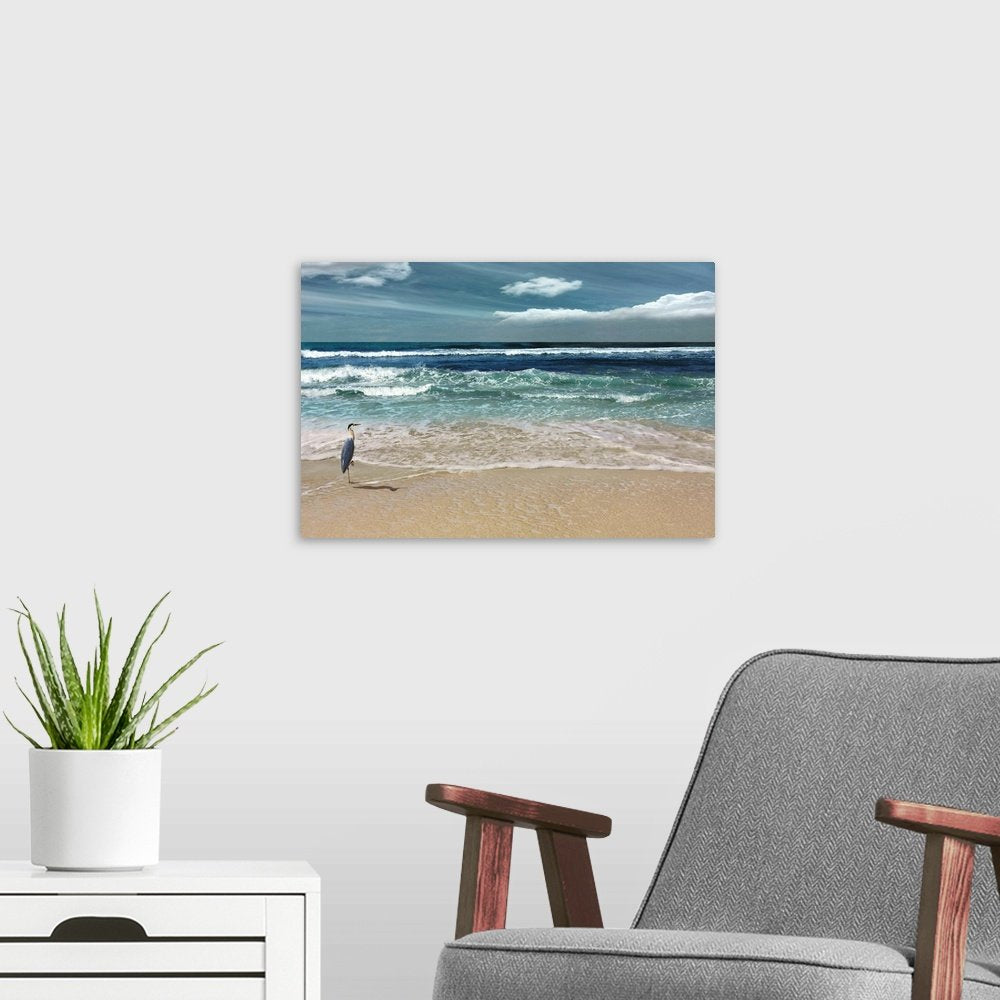 The Solitary Watcher: A Serene Coastal Beach Wall Art for Your Home